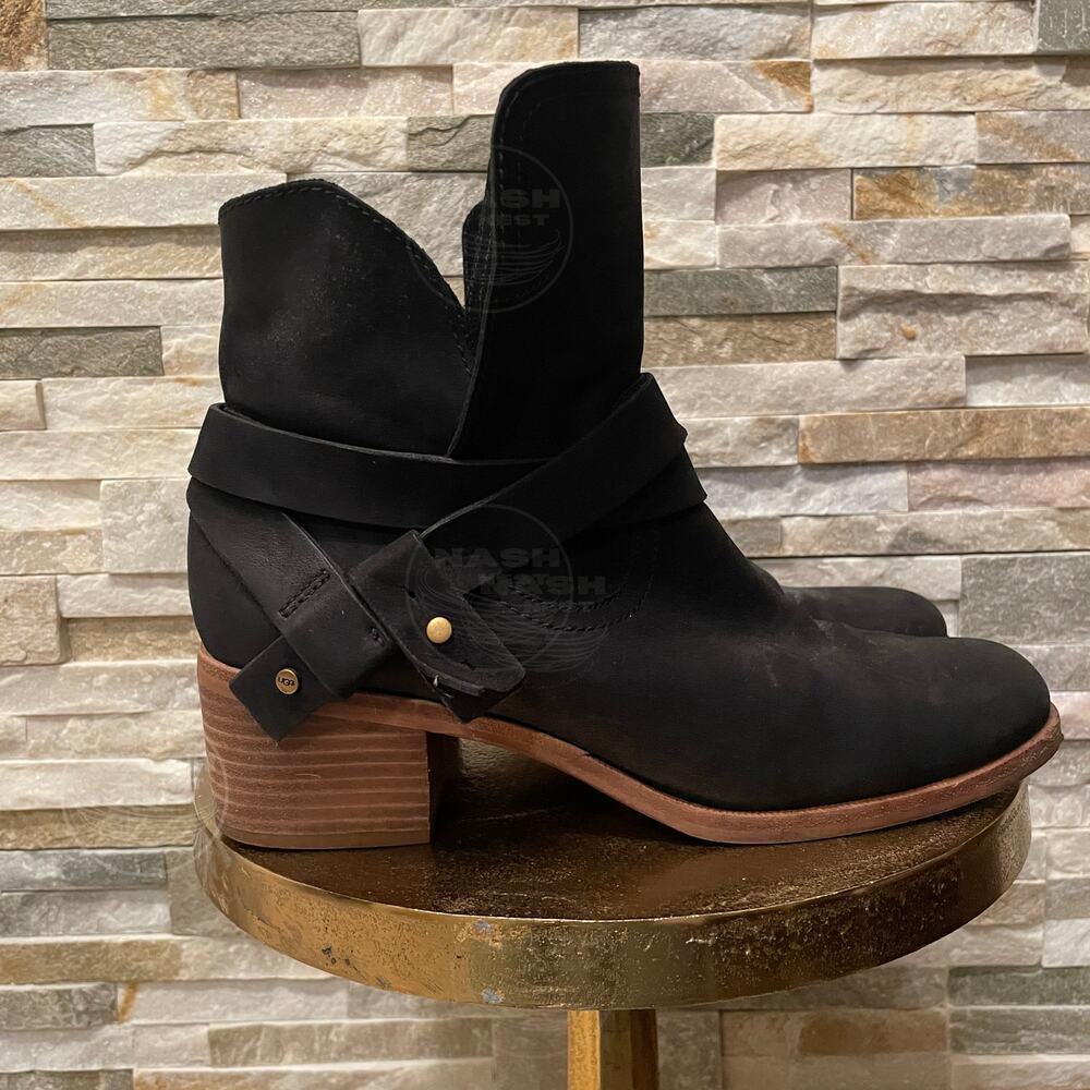 UGG 10 Elora Black Nubuck Leather Boots | Western Revival, Punk Rock, Foldover